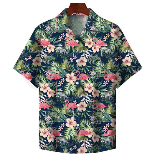 Pink Flamingo Bird 3D Hawaii Shirt For Men