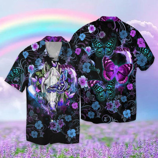 Never Give Up Horse And Butterfly 3D Full Print Hawaiian Shirt