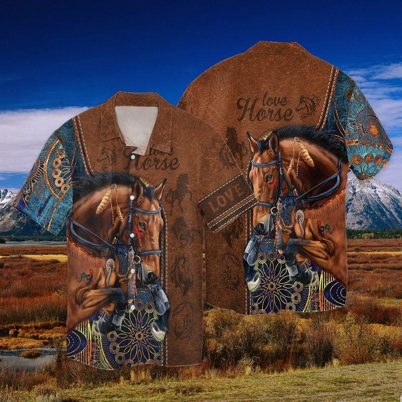 Love Horse Native Pattern 3D Full Print Hawaiian Shirt