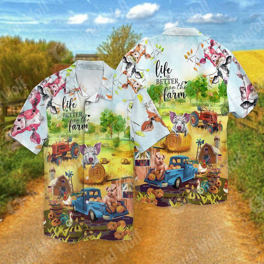 Life Is Better On The Farm Pigs 3D Full Print Hawaiian Shirt