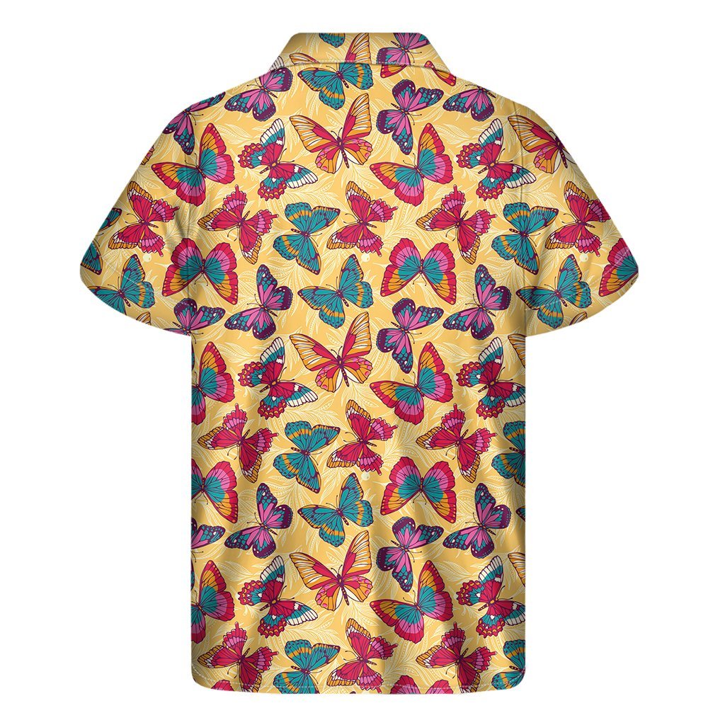 Retro Colorful Butterfly Pattern Print Mens Short Sleeve Shirt Hawaiian