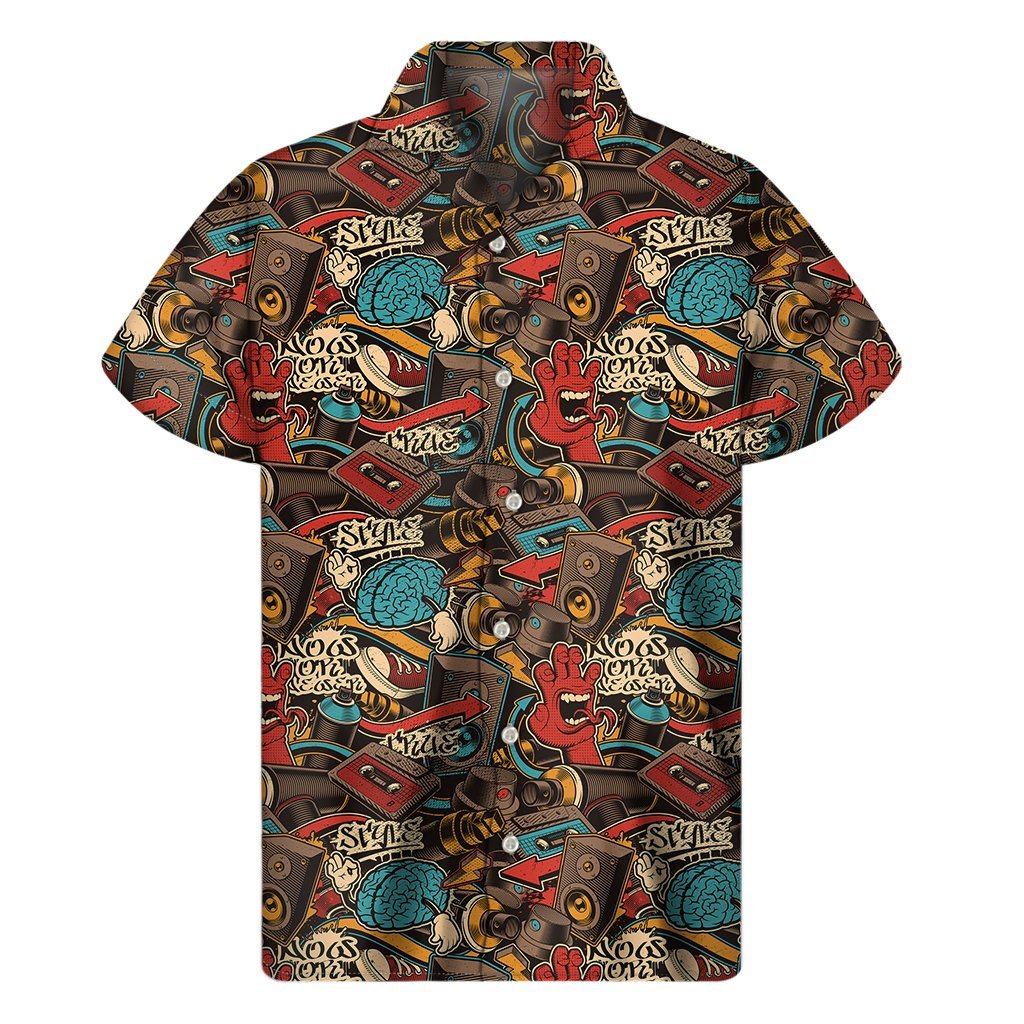 Retro Graffiti Pattern Print Mens Short Sleeve Shirt Hawaiian