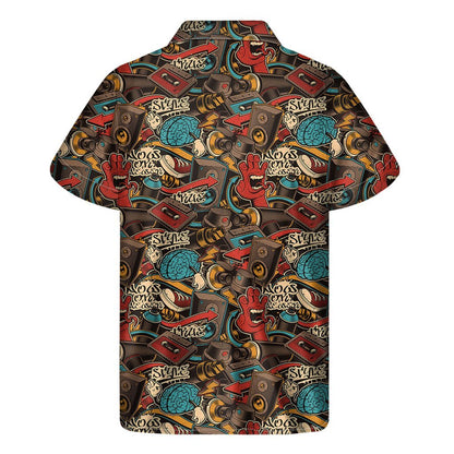 Retro Graffiti Pattern Print Mens Short Sleeve Shirt Hawaiian
