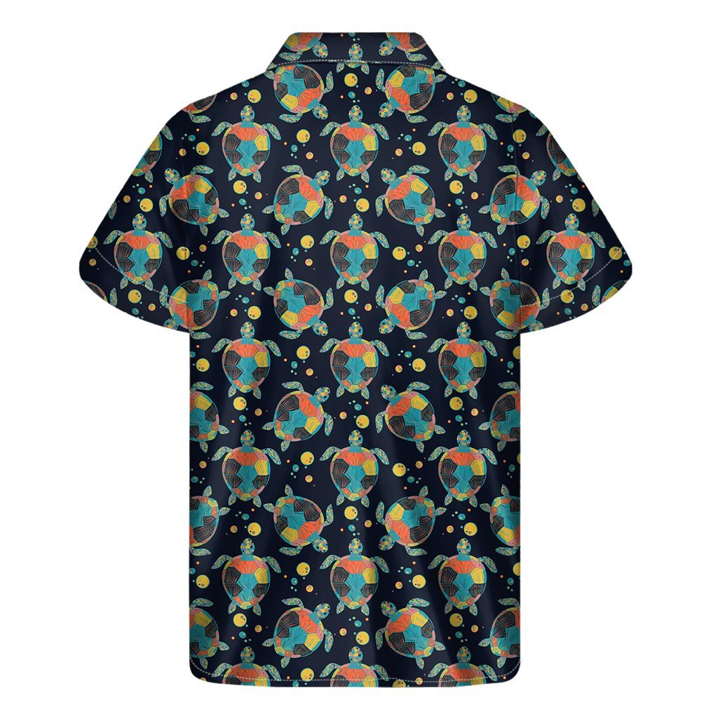 Retro Sea Turtle Pattern Print Mens Short Sleeve Shirt Hawaiian