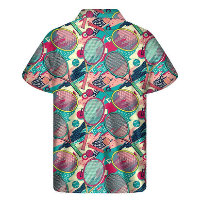 Retro Tennis Pattern Print Mens Short Sleeve Shirt Hawaiian