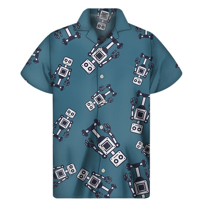 Robot Servant Pattern Print Mens Short Sleeve Shirt Hawaiian