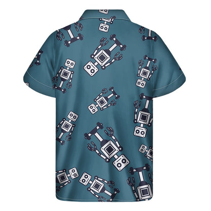 Robot Servant Pattern Print Mens Short Sleeve Shirt Hawaiian