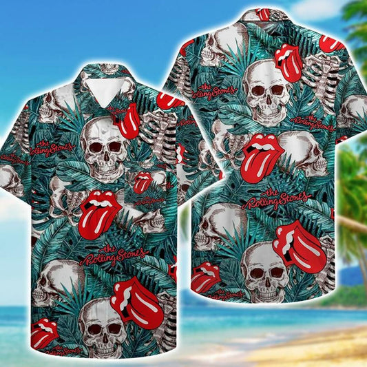 Rolling Skull Hawaiian Graphic Print Short Sleeve 