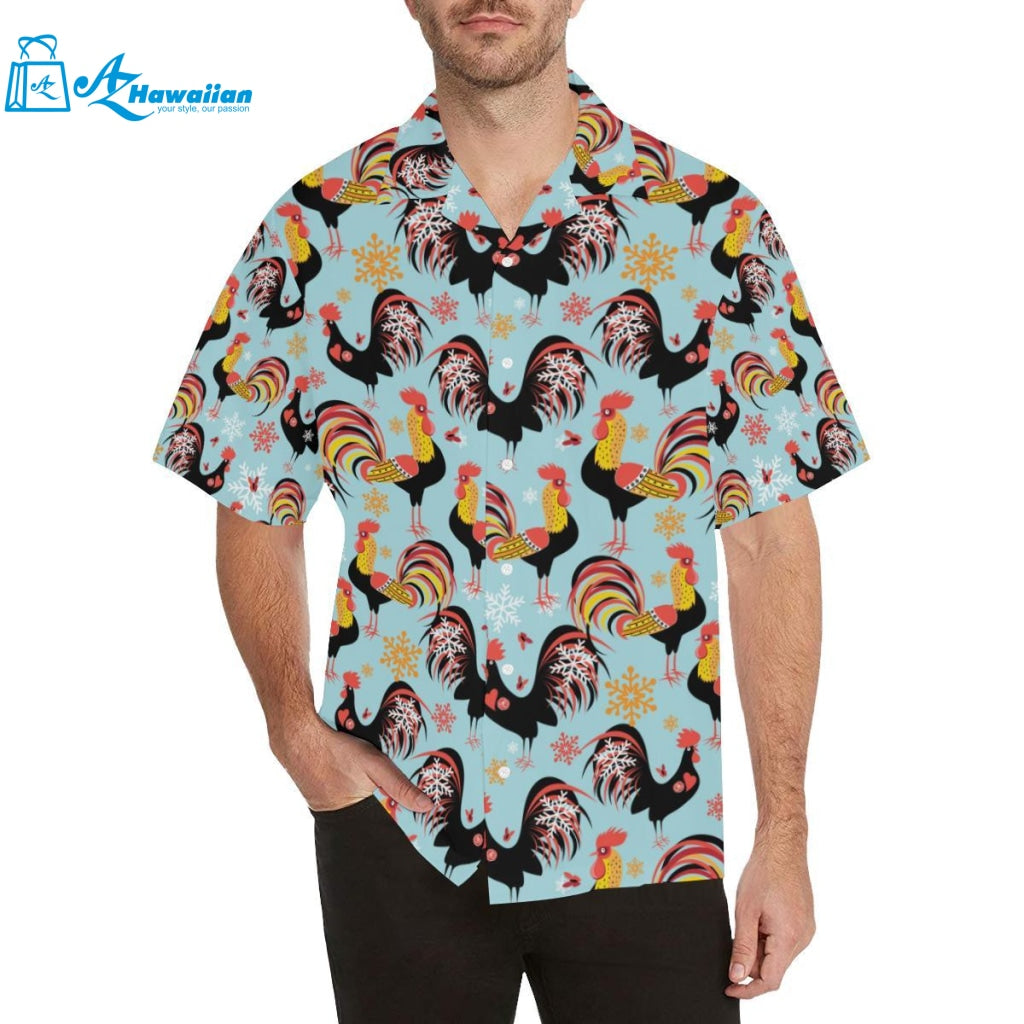 Rooster Chicken Cock Snowfalke Mens All Over Print Hawaiian Shirt