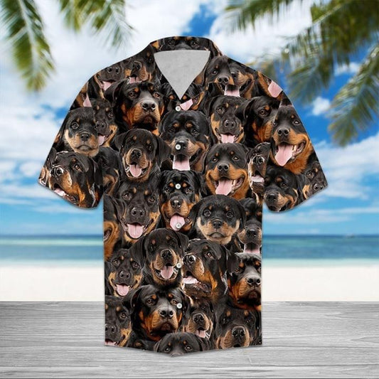 Rottweiler Dog Funny Hawaiian Graphic Print Short Sleeve 