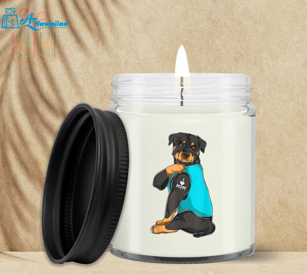 Rottweiler I Love Mom Tattoo Custom Wax Candle Gifts For Mothers Day Soy