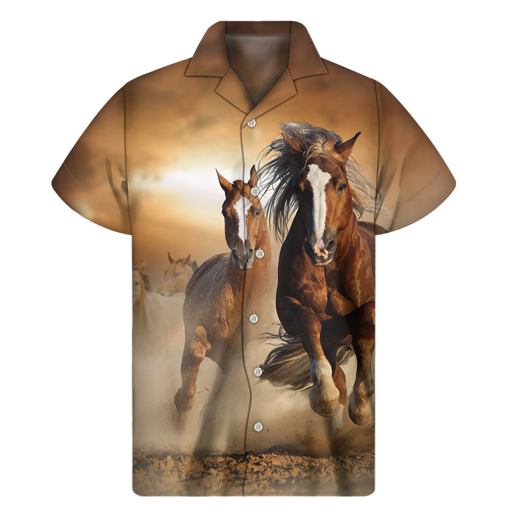 Running Wild Horses Print Mens Short Sleeve Shirt Hawaiian