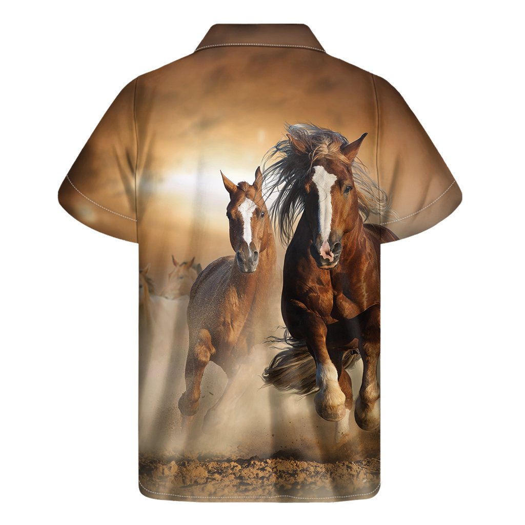 Running Wild Horses Print Mens Short Sleeve Shirt Hawaiian