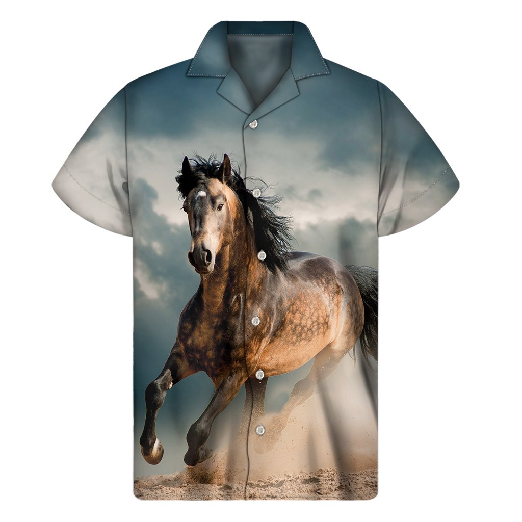 Running Wild Stallion Horse Print Mens Short Sleeve Shirt Hawaiian