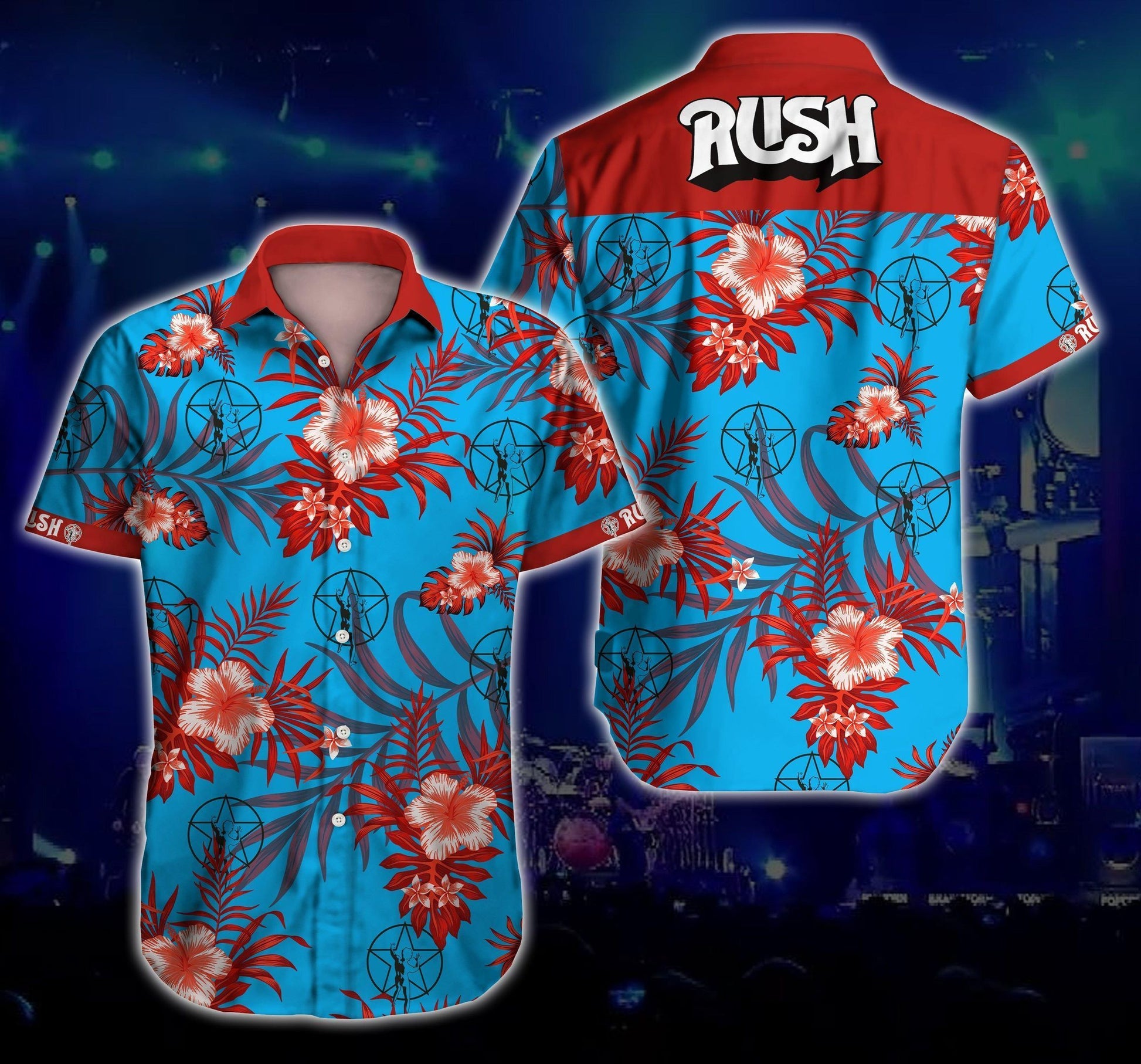 Rush Rock Music Band Hawaiian Graphic Print Short Sleeve 