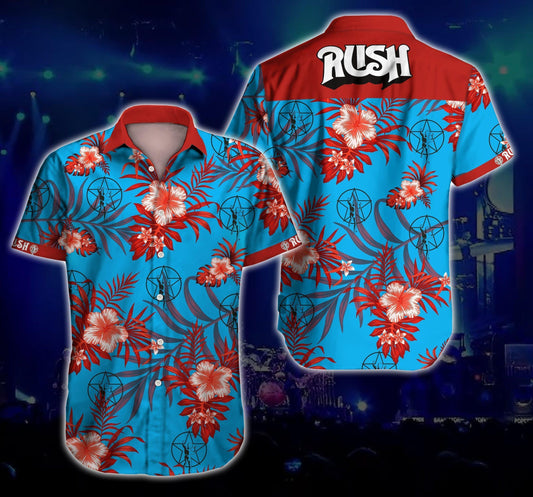 Rush Rock Music Band Hawaiian Graphic Print Short Sleeve 