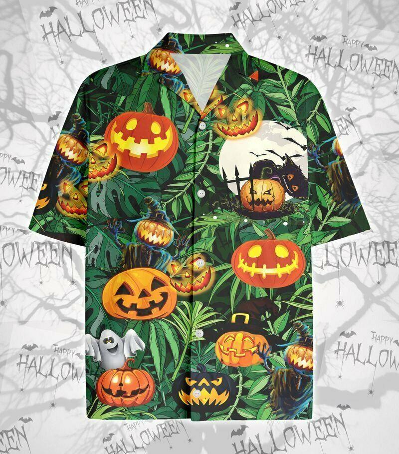 Amazing Pumpkin Halloween Green Leaf Tropical Hawaiian Shirt | For Men & Women | Adult | HW9253