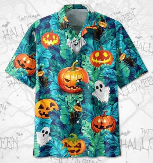 Tropical Halloween Pumpkin Ghost Devil Hawaiian Shirt | For Men & Women | Adult | HW9254