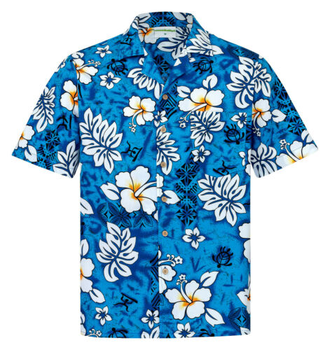 Short Sleeve Summer Beach Hawaiian Shirt - Flower Blue