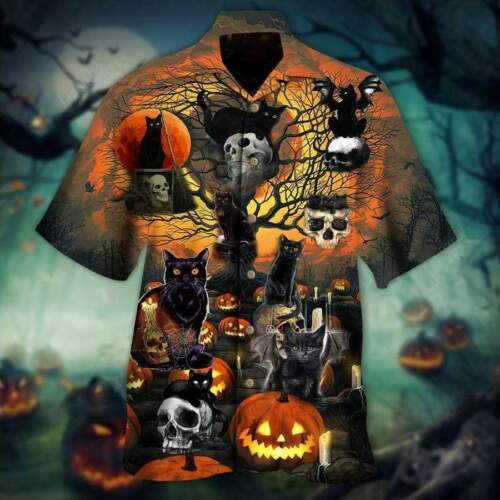 Black Cat Skull Halloween Hawaiian Shirt | For Men & Women | Adult | HW9200