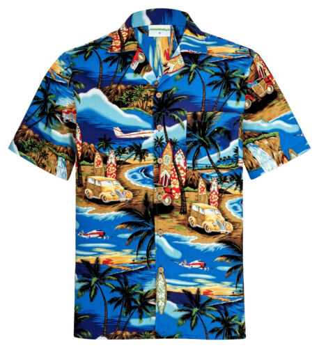 Short Sleeve Summer Beach Hawaiian Shirt - Blue Beach