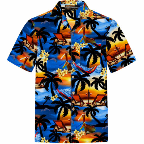 Short Sleeve Summer Beach Hawaiian Shirt - Blue Sunset