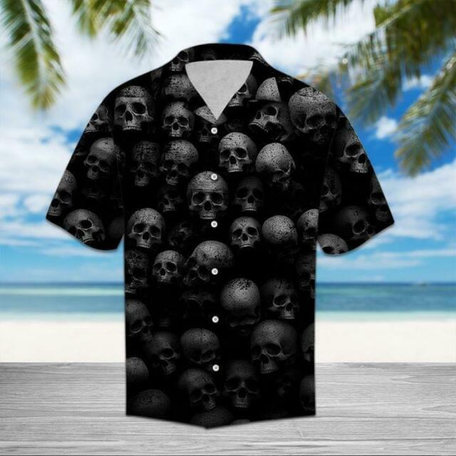 Halloween - Black Skull Hawaii Shirts #1508V