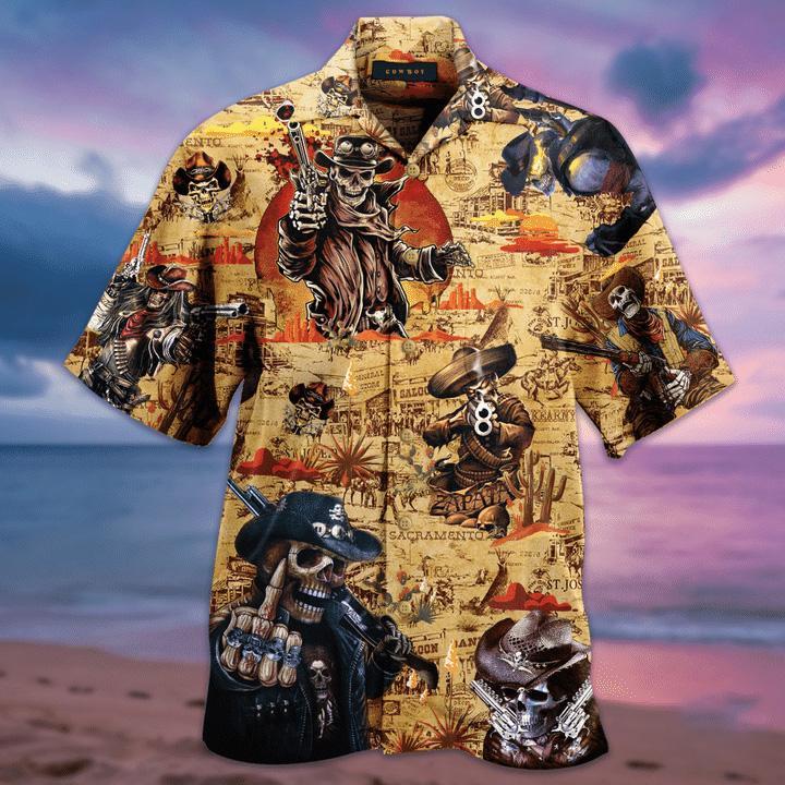 For Men And Women, Amazing Skull Cowboy Hawaiian Shirt | Crazy Funny Hawaiian Shirt | Western Vintage Hawaiian Shirt