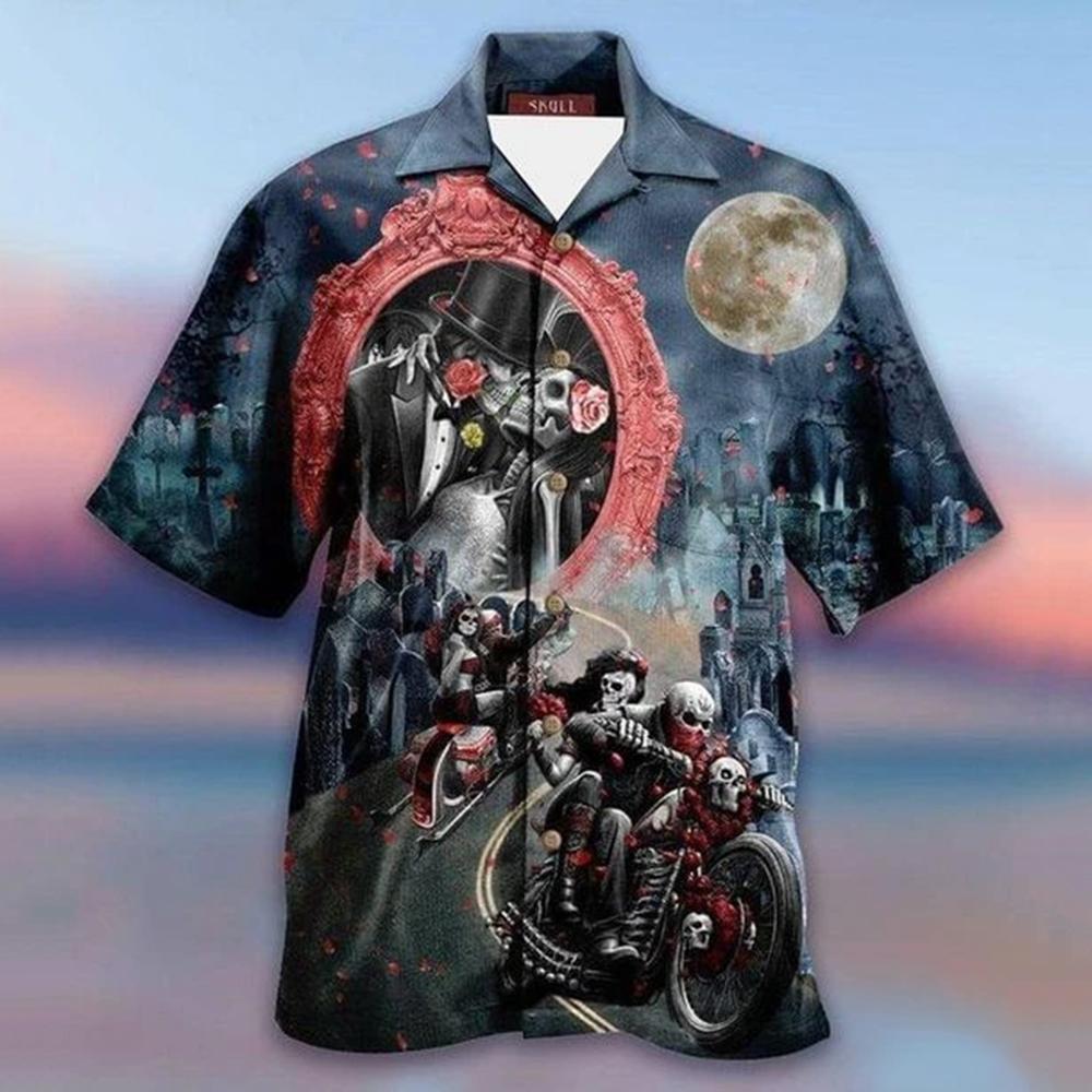 Wedding Of Skull Dark Print Art Hawaiian Shirts