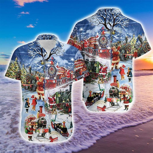 Amazing Christmas Train Santa Claus Hawaiian Shirts