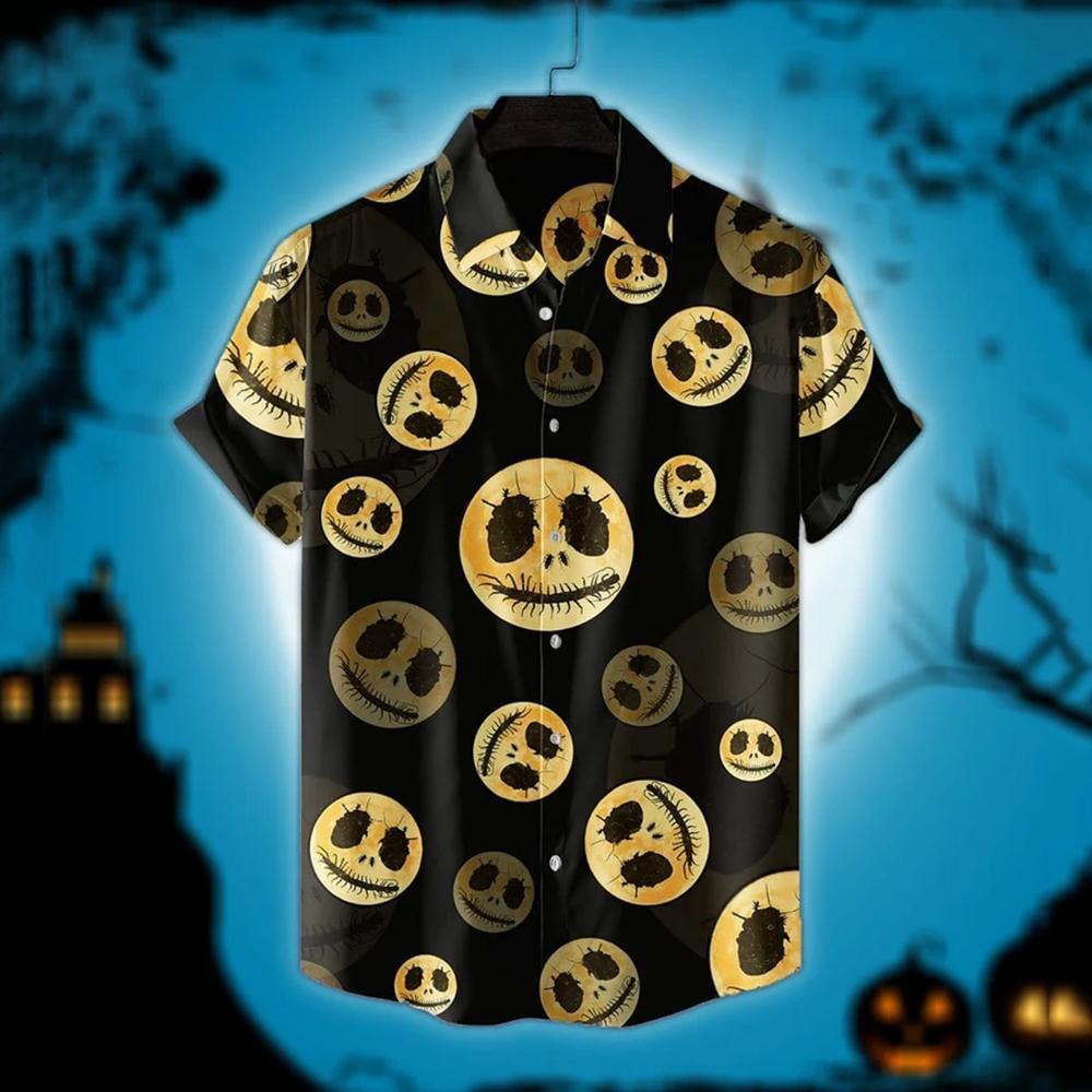 Halloween The Golden Moon Skeleton Skull Hawaiian Shirts