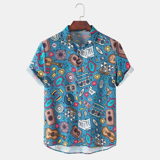 Cartoon Music Element Print Art Hawaiian Shirts Shirt