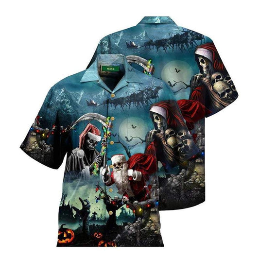 Santa Claus Skull Christmas Halloween Unisex Hawaiian Shirts Shirt