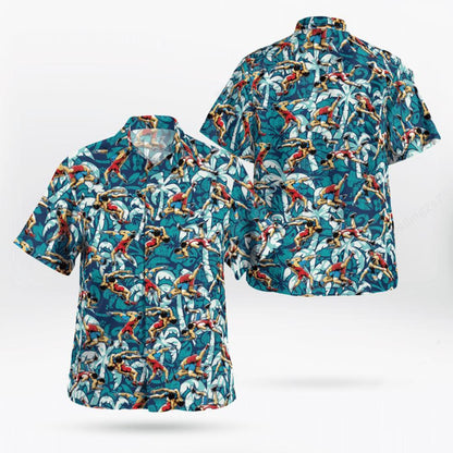 Wrestling Tropical Blue Hawaiian Shirt