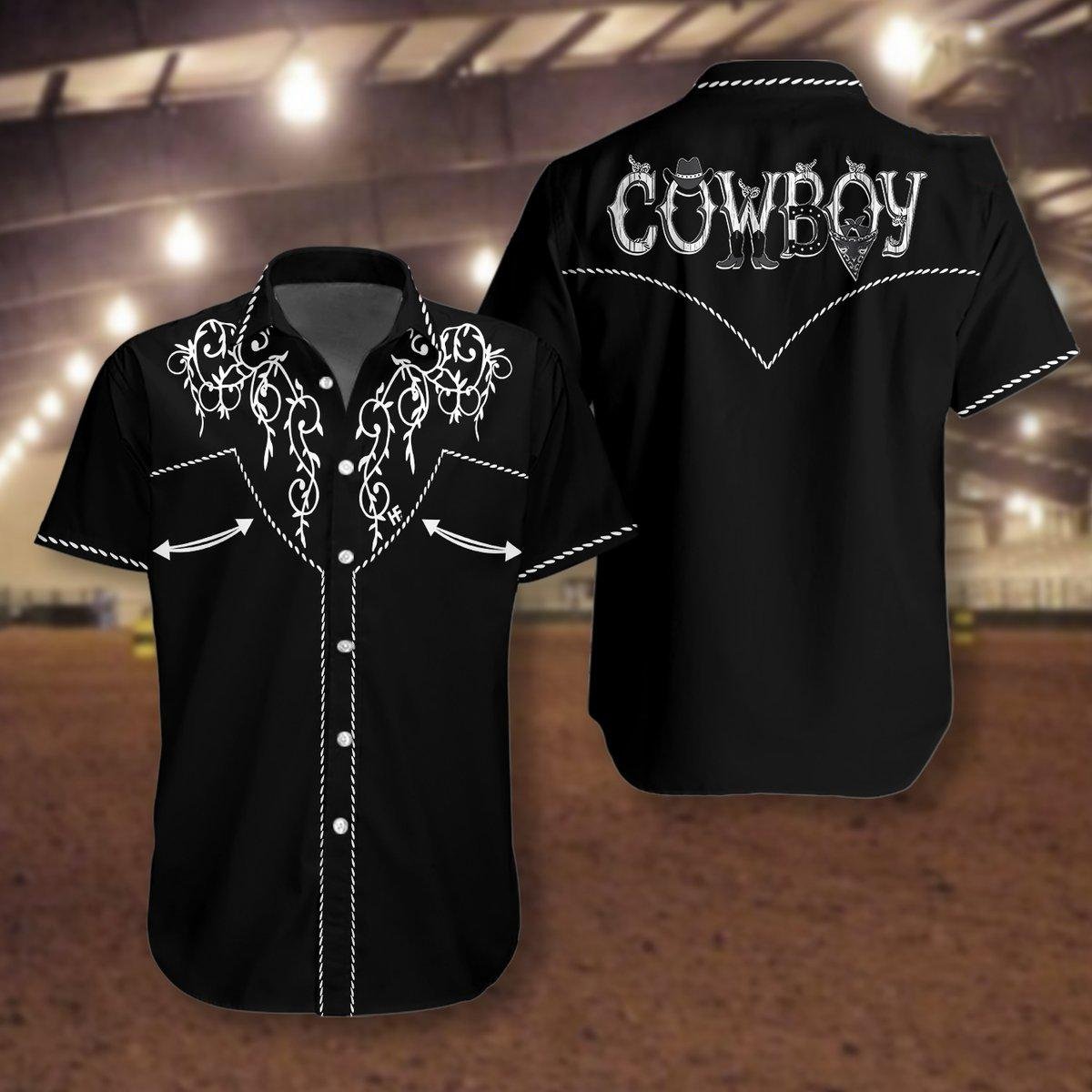 Cowboy Rodeo Texture 3D Printed Black Hawaiian Shirt