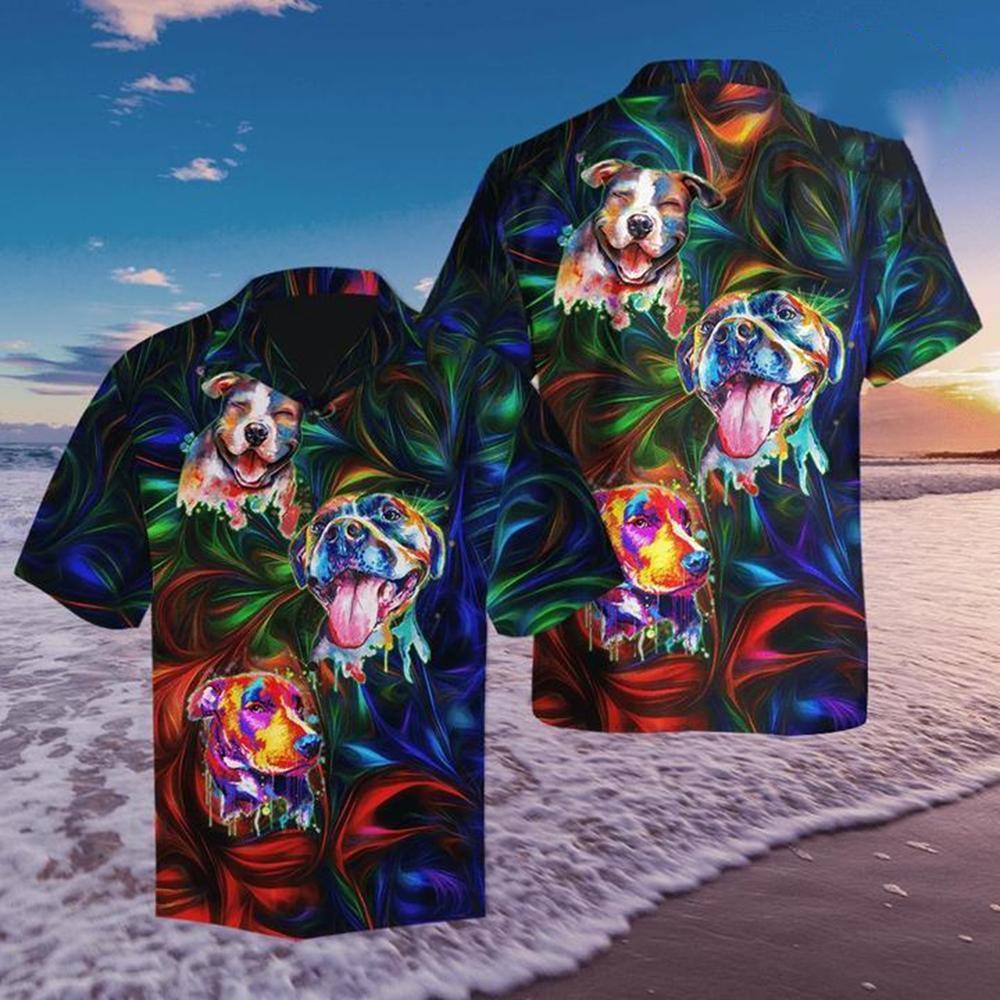 Colorful Pitbull Terrier Abstract 3D Hawaiian Shirts Shirt