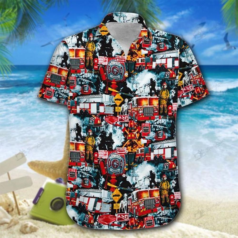 Firefighter Trucks All Over Print Hawaiian Shirt | Crazy Funny Vintage