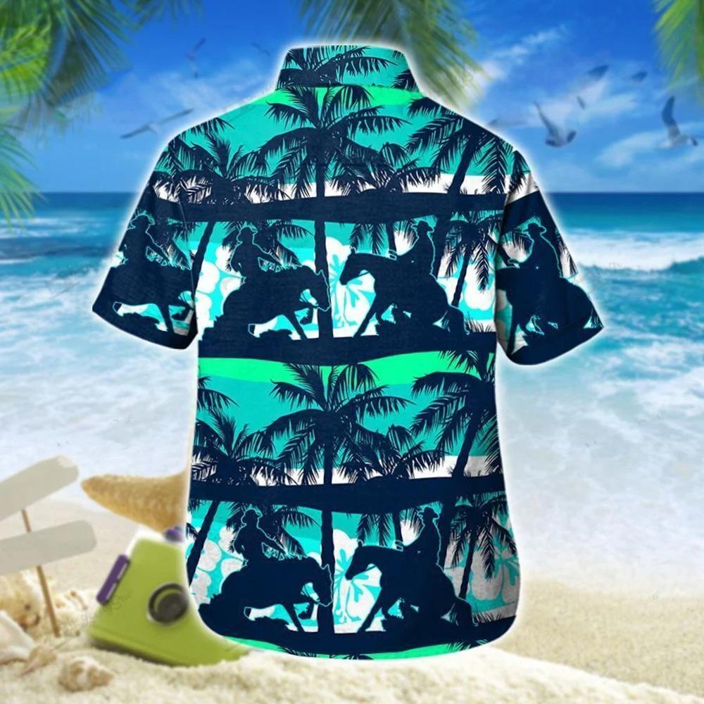 Reining Horse On Beach Blue Green Hawaiian Shirt