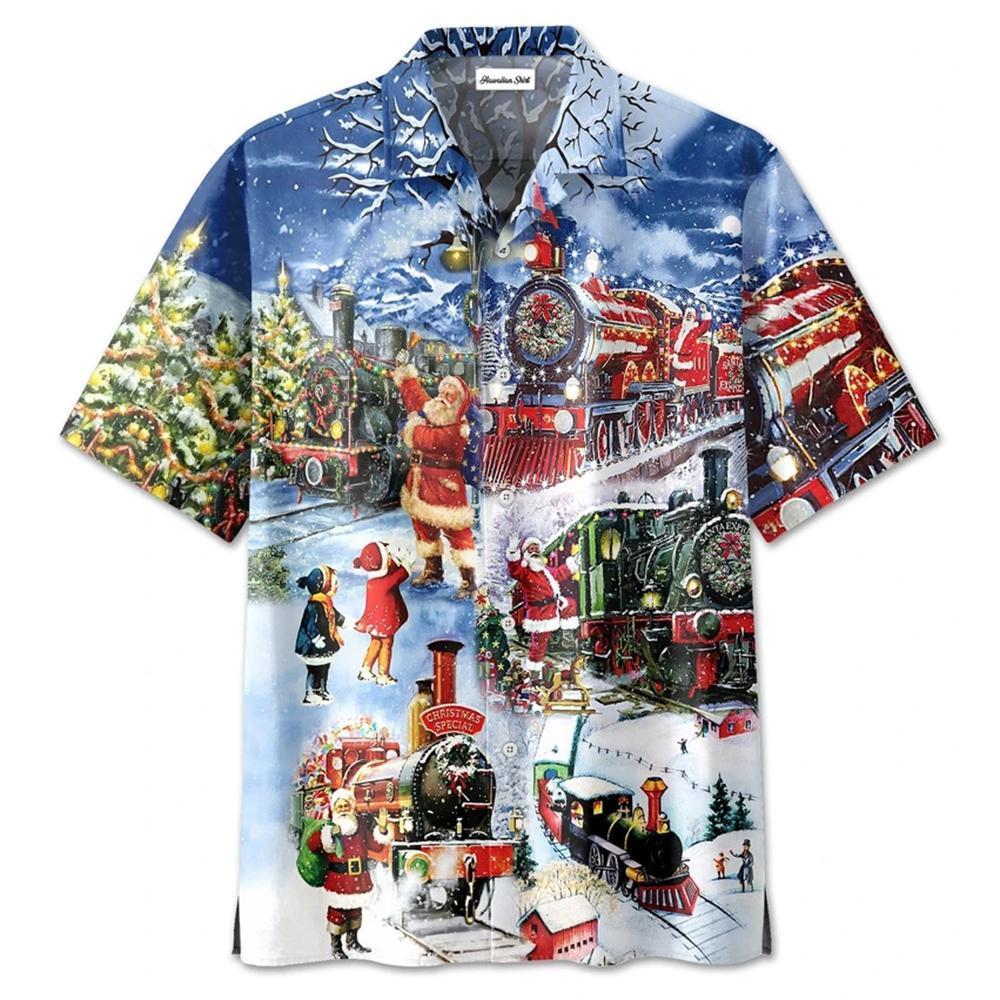 Amazing Christmas Train Santa Claus Hawaiian Shirts