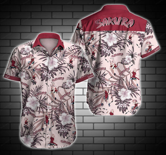 Sakura Haruno Hawaiian Graphic Print Short Sleeve 