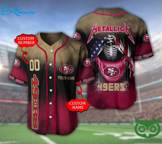 San Francisco 49ers 3D Personalized Gift, Custom Name Number Metallica Baseball Jersey