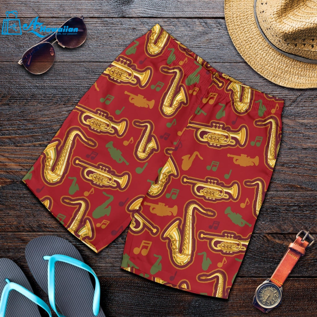 Saxophone Cornet Pattern Red Background Men Shorts