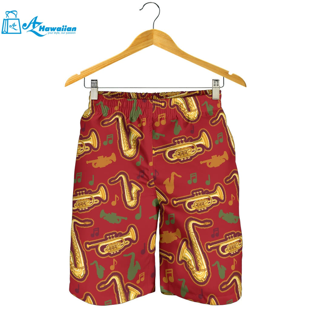 Saxophone Cornet Pattern Red Background Men Shorts