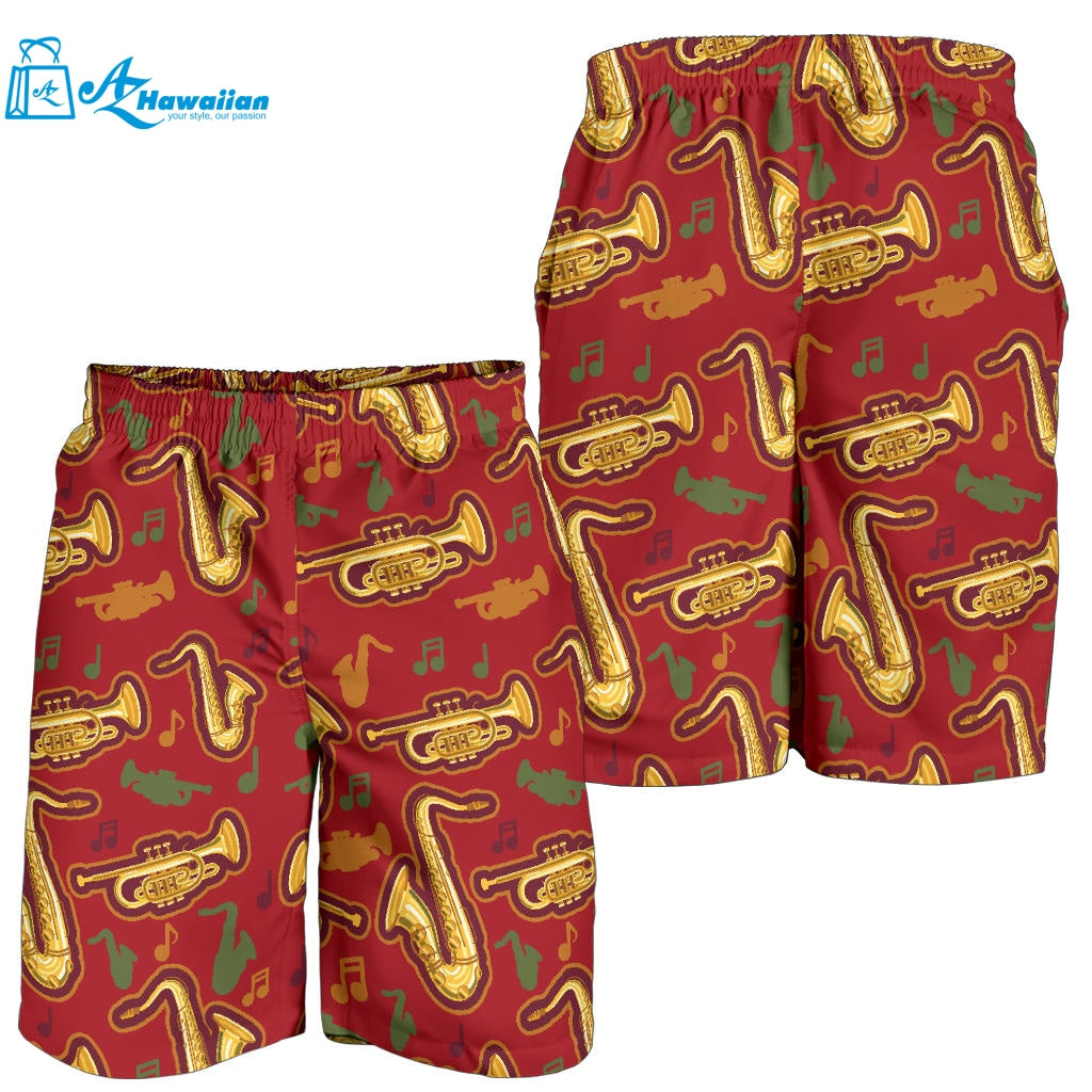 Saxophone Cornet Pattern Red Background Men Shorts