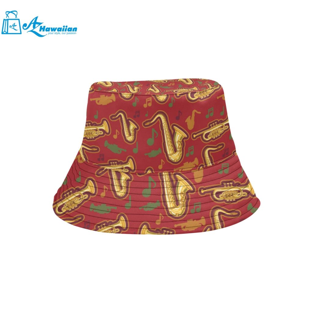 Saxophone cornet pattern red background Unisex Bucket Hat