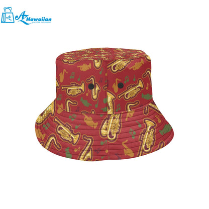 Saxophone cornet pattern red background Unisex Bucket Hat