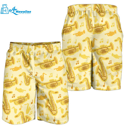 Saxophone Cornet Pattern Yellow Background Men Shorts