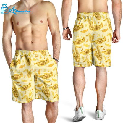 Saxophone Cornet Pattern Yellow Background Men Shorts