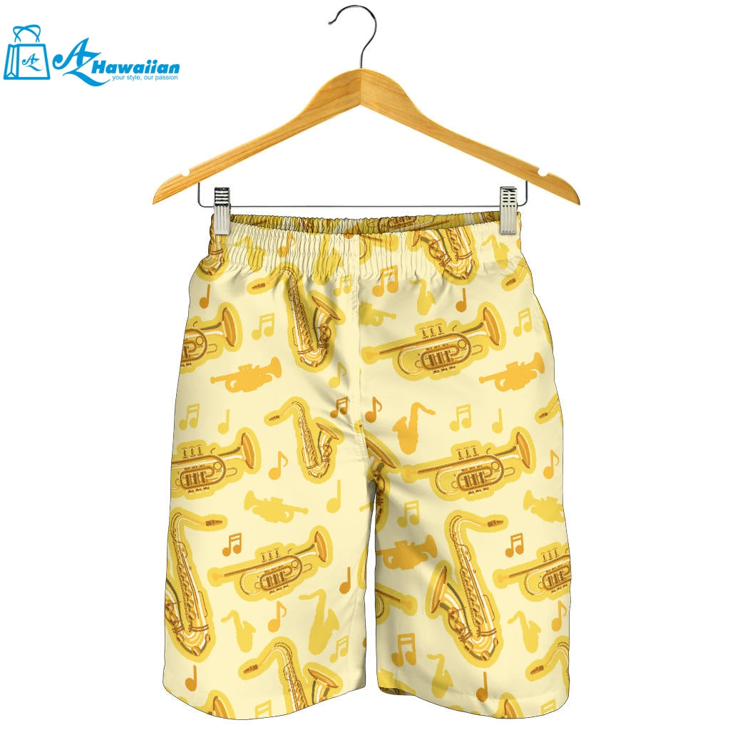 Saxophone Cornet Pattern Yellow Background Men Shorts