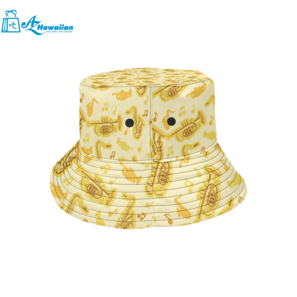 Saxophone cornet pattern yellow background Unisex Bucket Hat